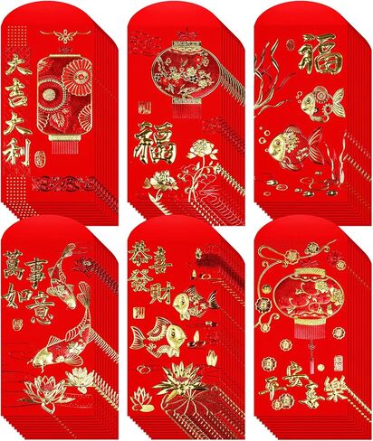 Winlyn 120 Pcs 6 Designs Asian Red Envelopes Chinese Hong Bao Lucky Money Envelopes Red Packets Red Pockets Lai See Packet Cash Envelopes for Chinese Lunar New Year Wedding Birthday Dragon Year 2024 in Saudi Arabia