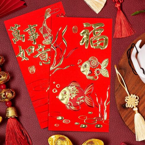 Winlyn 120 Pcs 6 Designs Asian Red Envelopes Chinese Hong Bao Lucky Money Envelopes Red Packets Red Pockets Lai See Packet Cash Envelopes for Chinese Lunar New Year Wedding Birthday Dragon Year 2024 in Saudi Arabia