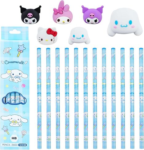 Kawaii Stationery Set -18PCS, Cute School Supplies for Kids Including Pencils Erasers Pencil Toppers and Pencil Sharpener, Cute Erasers Fun Pencils Set for Kids Girls Boys, Suitable for Gifts（H） in Saudi Arabia