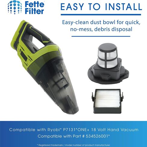 فلتر Fette - مجموعة شاشة فلتر P7131 متوافقة مع Ryobi P7131، P7131ID 18V ONE+ جزء فراغ اليد # 534526001 مجموعة الشاشة وفلتر 533907002 (شاشة فلتر واحدة + فلتر هواء واحد) in Saudi Arabia