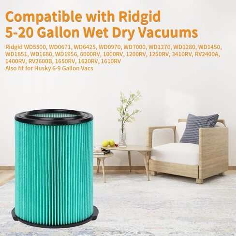 فلتر بديل VF6000 مكون من 5 طبقات للمكانس الكهربائية الرطبة الجافة من Ridgid سعة 5 إلى 20 جالون، متوافق مع Ridgid WD5500 WD0671 WD6425 WD7000 WD1280 WD1851 WD1680 WD1956 RV2400A 1400RV RV2600B، عبوتان in Kuwait