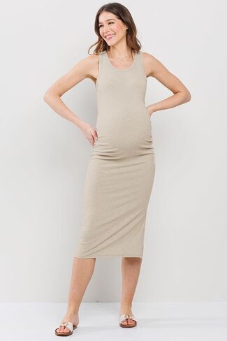 LaClef Womens Side Slit Ruched Sleveless Ribbed Tank Maternity Dress in Saudi Arabia