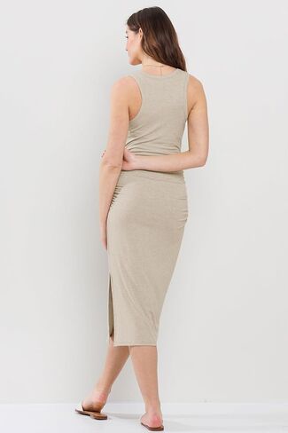 LaClef Womens Side Slit Ruched Sleveless Ribbed Tank Maternity Dress in Saudi Arabia