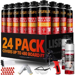 Spray Foam Insulation Kit (24 PK Kit-25.4oz), Closed Cell Spray Foam Covers Up to 480 Sq.Ft. Expanding Sealant for Heat Acoustic Insulation, Including Gun & Cleaner in Kuwait