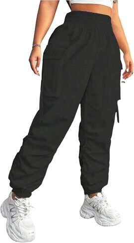 OYOANGLE Women's Plus Size Cargo Pants Elastic High Waisted Ruched Workout Joggers Pants Streetwear in Saudi Arabia