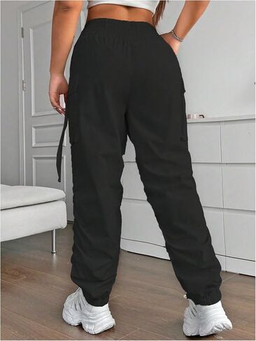 OYOANGLE Women's Plus Size Cargo Pants Elastic High Waisted Ruched Workout Joggers Pants Streetwear in Saudi Arabia