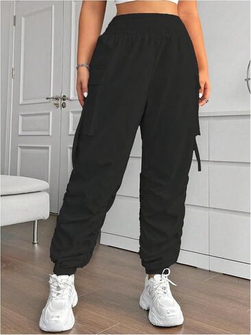 OYOANGLE Women's Plus Size Cargo Pants Elastic High Waisted Ruched Workout Joggers Pants Streetwear in Saudi Arabia