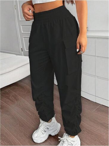 OYOANGLE Women's Plus Size Cargo Pants Elastic High Waisted Ruched Workout Joggers Pants Streetwear in Saudi Arabia