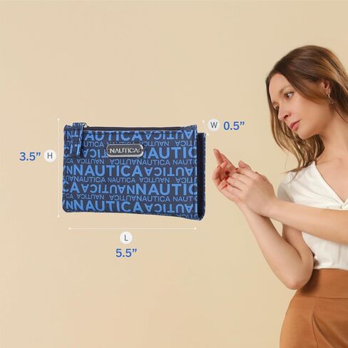 Nautica High Tide Small Wallet للنساء ، حامل بطاقة الائتمان النحيف RFID مع جيب عملة سحاب ، محفظة مضغوطة ذات ثنائية مع نافذة معرف ، مطبعة باللون الأحمر in Saudi Arabia
