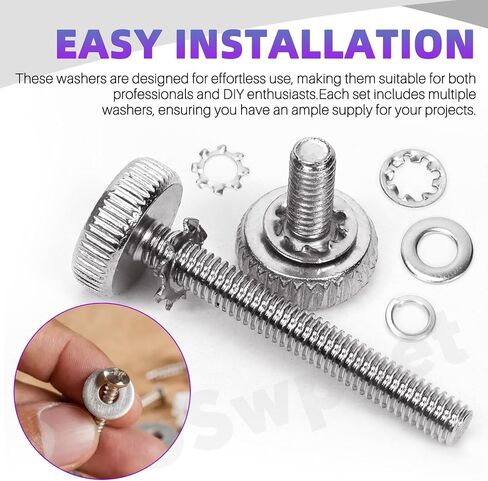 SWPEET 400PCS 4 أنماط#6#8#10 1/4 "5/16" 3/8 "SAE غسالات قفل الفولاذ المقاوم للصدأ مجموعة مجموعة متنوعة ، غسالات أسنان خارجية ، أسنان داخلية قفل/قفل تقسيم/غسالة مسطحة للبراغي البراغي البراغي in Kuwait