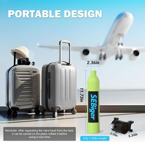 Diving Tank with DOT Certification Reusable Scuba 0.5L Pony Bottle Support 5-10 Minutes Dive Time Diving Cylinder Suitable for Underwater Work/Underwater Recreation in Saudi Arabia