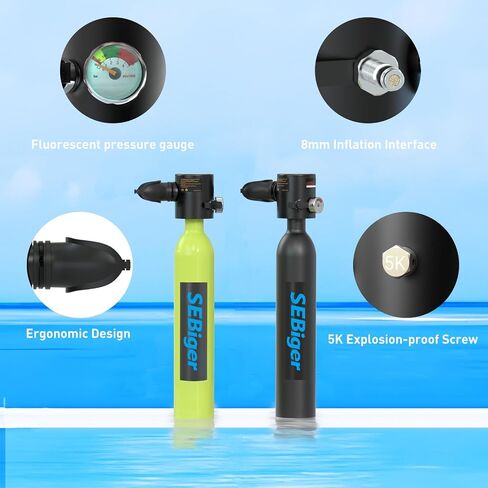 Diving Tank with DOT Certification Reusable Scuba 0.5L Pony Bottle Support 5-10 Minutes Dive Time Diving Cylinder Suitable for Underwater Work/Underwater Recreation in Saudi Arabia