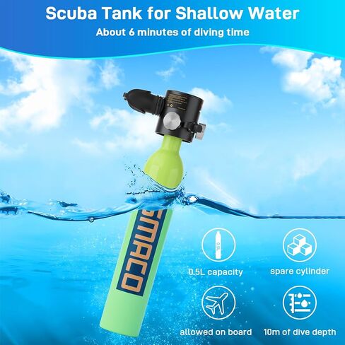 SMACO Mini Scuba Tank 0.5L Portable Diving Tank Support up to 10 Minutes of Underwater Breath, Small Scuba Tank Pony Bottle for Free Diving Within 33ft or Used as Backup Air Within 100ft in Kuwait