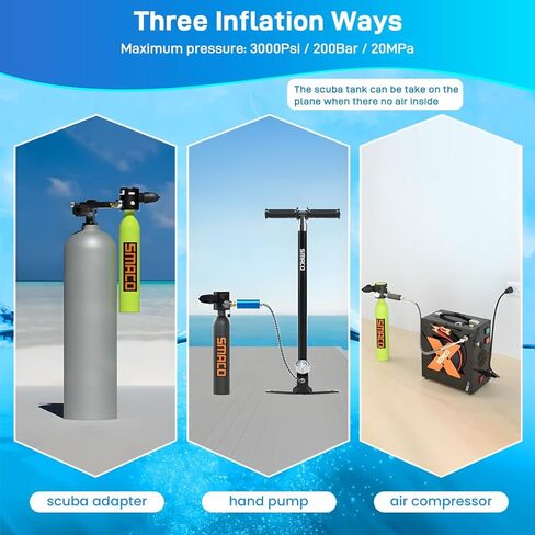 SMACO Mini Scuba Tank 0.5L Portable Diving Tank Support up to 10 Minutes of Underwater Breath, Small Scuba Tank Pony Bottle for Free Diving Within 33ft or Used as Backup Air Within 100ft in Kuwait