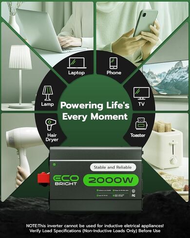 2000 واط العاكس للطاقة للمركبات واستخدام المنازل ، DC 12V إلى AC 110V محول الجهد مع 3 منافذ التيار المتردد ، منافذ USB PD30W و 18W للكمبيوتر المحمول ، الهاتف ، مثالي للربع ، التخييم ، النسخ الاحتياطي للمنزل ، الشاحنة ، القوارب in Kuwait