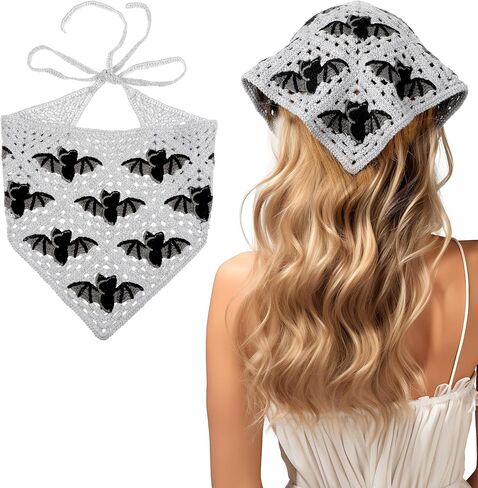 3 Pcs Crochet Bandanas Headbands, Crochet Headband Knitted Triangle Head Hair Scarf, Vintage Knit Lace Floral Hollow Kerchief Hairband for Hair Styling Accessories Decor (Beige/Black/Gray) in Kuwait