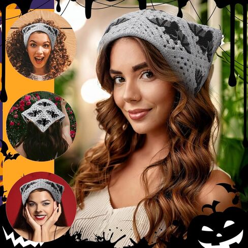 3 Pcs Crochet Bandanas Headbands, Crochet Headband Knitted Triangle Head Hair Scarf, Vintage Knit Lace Floral Hollow Kerchief Hairband for Hair Styling Accessories Decor (Beige/Black/Gray) in Kuwait