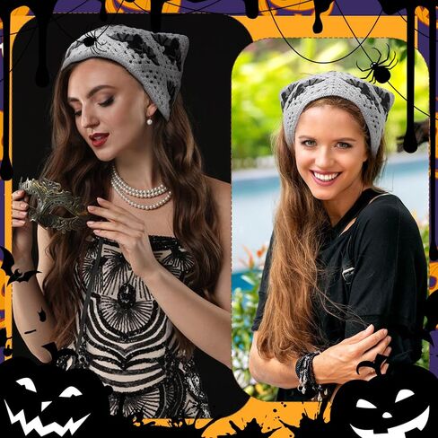 3 Pcs Crochet Bandanas Headbands, Crochet Headband Knitted Triangle Head Hair Scarf, Vintage Knit Lace Floral Hollow Kerchief Hairband for Hair Styling Accessories Decor (Beige/Black/Gray) in Kuwait
