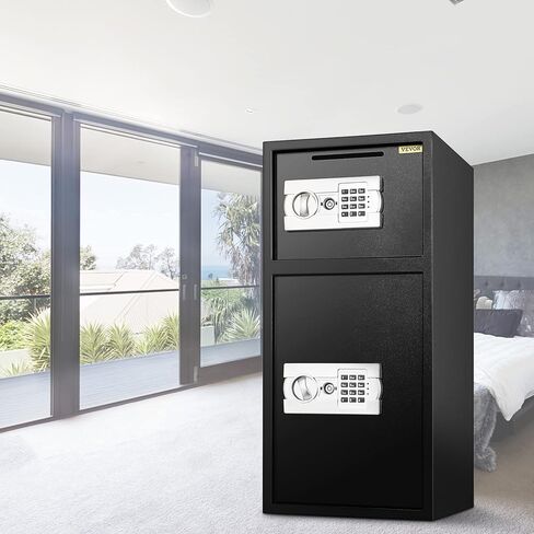 Vevor Double Doors 4.5 cu.ft مربع آمن مع قفل وكلمة مرور المفتاح ، مربع قفل آمن مع حقيبة مقاومة للحريق ، رف رئيسي ، مصباح LED و 2 قابلة للتعديل وقابل للضبط مقابل المال ، المستندات ، الأسود in Kuwait