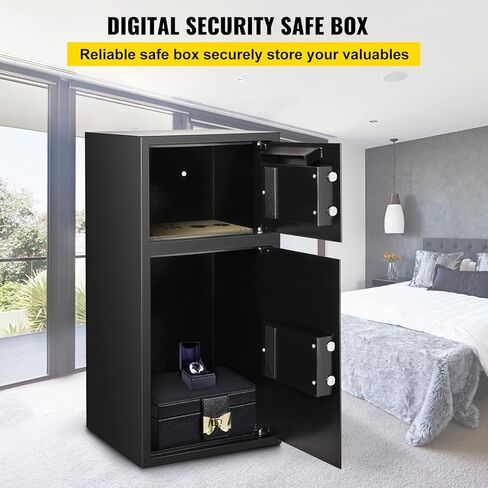 Vevor Double Doors 4.5 cu.ft مربع آمن مع قفل وكلمة مرور المفتاح ، مربع قفل آمن مع حقيبة مقاومة للحريق ، رف رئيسي ، مصباح LED و 2 قابلة للتعديل وقابل للضبط مقابل المال ، المستندات ، الأسود in Kuwait