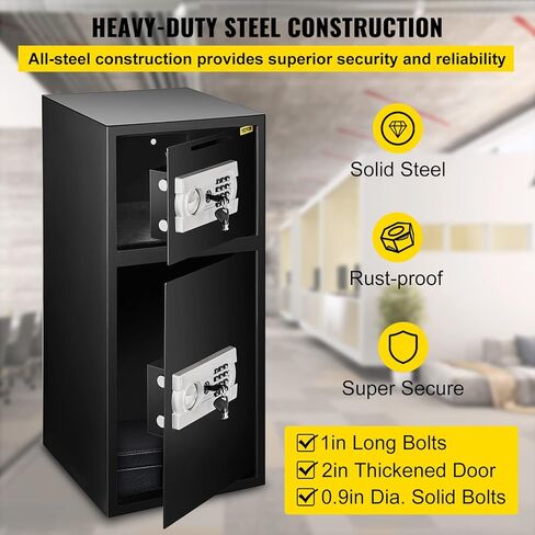 Vevor Double Doors 4.5 cu.ft مربع آمن مع قفل وكلمة مرور المفتاح ، مربع قفل آمن مع حقيبة مقاومة للحريق ، رف رئيسي ، مصباح LED و 2 قابلة للتعديل وقابل للضبط مقابل المال ، المستندات ، الأسود in Kuwait