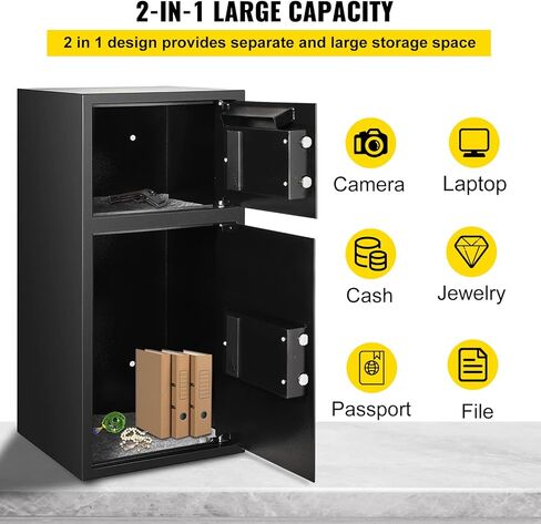 Vevor Double Doors 4.5 cu.ft مربع آمن مع قفل وكلمة مرور المفتاح ، مربع قفل آمن مع حقيبة مقاومة للحريق ، رف رئيسي ، مصباح LED و 2 قابلة للتعديل وقابل للضبط مقابل المال ، المستندات ، الأسود in Kuwait