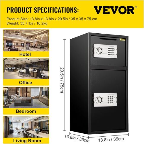 Vevor Double Doors 4.5 cu.ft مربع آمن مع قفل وكلمة مرور المفتاح ، مربع قفل آمن مع حقيبة مقاومة للحريق ، رف رئيسي ، مصباح LED و 2 قابلة للتعديل وقابل للضبط مقابل المال ، المستندات ، الأسود in Kuwait
