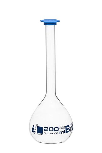 قارورة Eisco volumetric ، 200 مل - الفئة B ، ASTM - التسامح ± 0.20 مل - غطاء المفاجئة الأزرق - التخرج الأبيض ، الزجاج البورسليت in Saudi Arabia