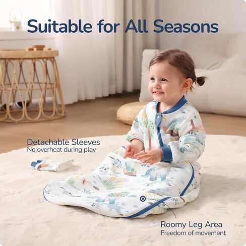 Baby Sleep Sack 6–12 Months, 2.5 TOG Warm Cotton Sleep Sack with Detachable Long Sleeves, Winter Wearable Blanket for Cold Nights, 2-Way Zipper Toddler Sleeping Sack, Hot Air Balloon in Saudi Arabia