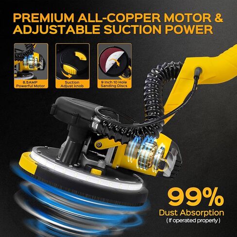 أداة Sander Drywall ، Kuperia 8.5 amp أداة إزالة السقف من الفشار مع 7 سرعة متغيرة 800-1800 دورة في الدقيقة ، صنفرة دريوال كهربائية مع مقبض قابل للتمديد ، ضوء LED ، 6 ورق رمل أساسي و 6 شبكة صقل الشبكة in Kuwait