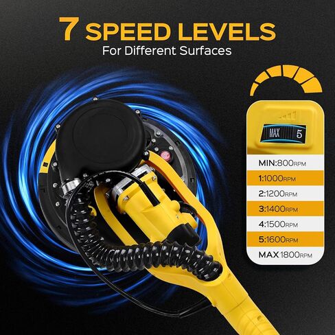 أداة Sander Drywall ، Kuperia 8.5 amp أداة إزالة السقف من الفشار مع 7 سرعة متغيرة 800-1800 دورة في الدقيقة ، صنفرة دريوال كهربائية مع مقبض قابل للتمديد ، ضوء LED ، 6 ورق رمل أساسي و 6 شبكة صقل الشبكة in Kuwait