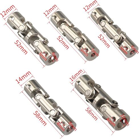4/5/6/8/10mm Boat Car Shaft Coupler Three-Section Universal Joint Coupling Motor Connector with M3/M4 Screw Metal Cardan Joint 1Pcs (Size : 10mm-10mm) in Saudi Arabia