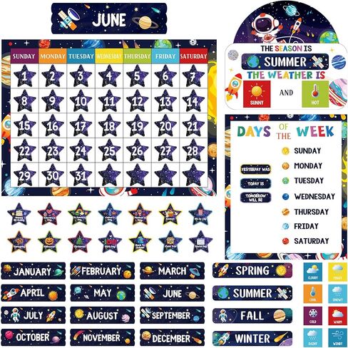مجموعة ألواح نشرة Tenare Calendar ، مواسم التقويم لوحة إعلانات Weather Chart وعرض الفصول الدراسية مع ملصقات لديكور جدار غرفة نوم في الفصل الدراسي (الأسلوب الصناعي الأنيق) in Kuwait