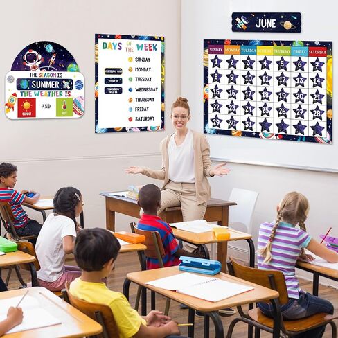 مجموعة ألواح نشرة Tenare Calendar ، مواسم التقويم لوحة إعلانات Weather Chart وعرض الفصول الدراسية مع ملصقات لديكور جدار غرفة نوم في الفصل الدراسي (الأسلوب الصناعي الأنيق) in Kuwait