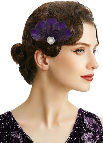 Babeyond Peacock Feather Hair Clip Peacock Fascinator مع أحجار الراين Roaring 20s Peacock Flapper Fascinator 1920s in Kuwait