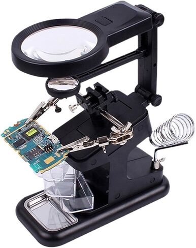 The Third Hand Repair Welding Magnifying Glass with LED Light 3 Times 4.5 Times Lens Auxiliary Clip USB Desktop Magnifying Glass in Kuwait