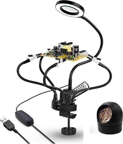 The Third Hand LED lamp Magnifying Glass Repair lamp 360 Degree lamp Hardware Repair Tool Circuit Board Welding Auxiliary Tool(T-SS5L-BK9) in Saudi Arabia