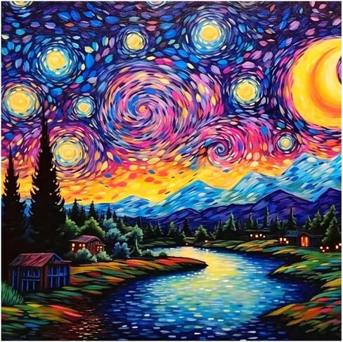 FHBUBPUP Lakeside Scenery Painting Painting Kits للبالغين ، مجموعة فنون الماس الطبيعية ، المبتدئين DIY 5D Round Full Diamond Dot Paint in Saudi Arabia