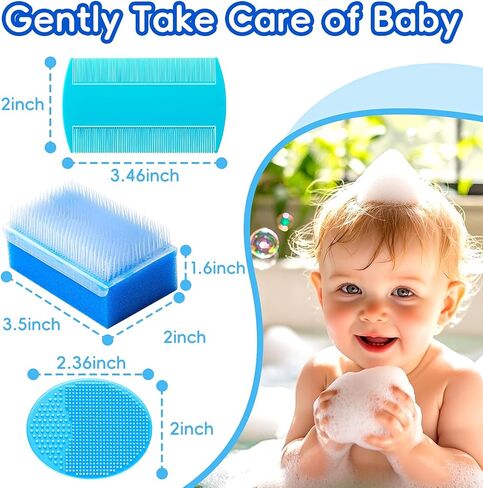فرشاة غطاء المهد للأطفال ، مجموعة من 5 أساسية من حمامات الأطفال مع حوض اسفنج إسفنجي سيليكون المقبض الطويل مقبض المقبض للأطفال حديثي الولادة الصغار الفتيان (الوردي) in Kuwait