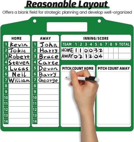 Magnetic Baseball Lineup Board - Dry Erase Baseball Lineup Board for Dugout, Sturdy Magnetic Baseball Coach Clipboard for Coaches, Durable Softball Coaching Accessories. (Green) in Saudi Arabia