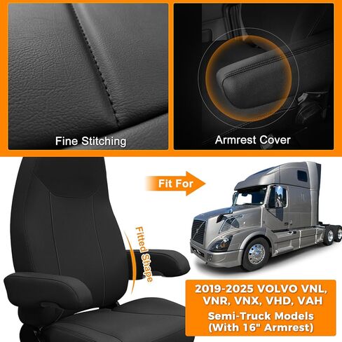 غطاء مقعد جلدي متوافق مع Volvo VNL ، VNR ، VNX ، VHD ، VAH 2019-Current ، أغطية مقعد شاحنة واحدة وأغطية مسند ذراع ، سائق مخصص لتكنولوجيا المعلومات أو غطاء الشاحنة الجانبية للركاب in Saudi Arabia