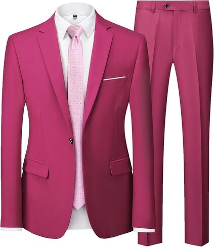MrSure Men's Suit, 2 Piece Slim Fit Jacket and Pants with Tie, One Button Blazer Trouser for Weddings Proms in Kuwait