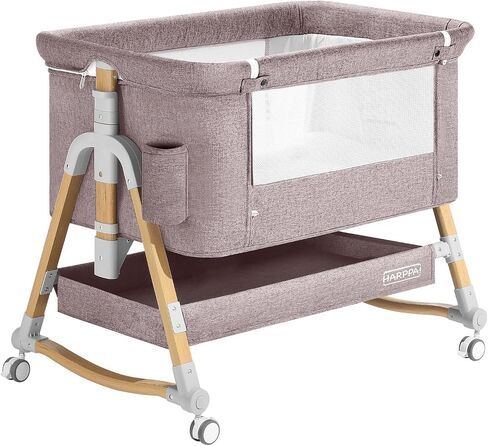 HARPPA Cuddly Bassinet, 3 in 1 Baby Bassinet Bedside Sleeper, Bedside Crib with Mattress and Wheels, Breathable Mesh, 5 Height Adjustable, Anchor Strap (Wood Grain, Grey) in Saudi Arabia