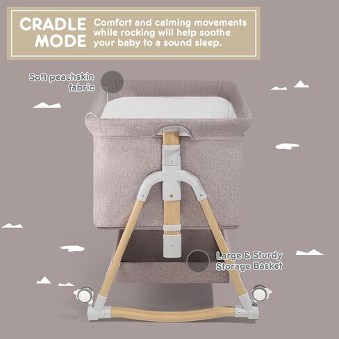 HARPPA Cuddly Bassinet, 3 in 1 Baby Bassinet Bedside Sleeper, Bedside Crib with Mattress and Wheels, Breathable Mesh, 5 Height Adjustable, Anchor Strap (Wood Grain, Grey) in Saudi Arabia