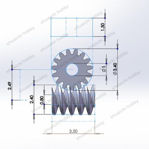 5Set Modulus 0.2 15T Worm Gear Motor Shaft Connector Pinion Brass Reduction Gears Hole Dia 0.8mm/1mm for 1/87 DIY Transmission(Worm Hole Dia 1mm) in Saudi Arabia