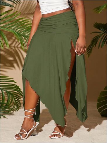 Soly Hux Women's Plus Size Size Ruched Cerastic Elastic Hend Ensymetrical Hends Tarts Long in Kuwait