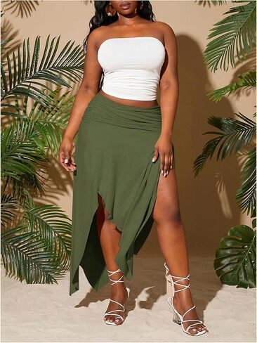 Soly Hux Women's Plus Size Size Ruched Cerastic Elastic Hend Ensymetrical Hends Tarts Long in Kuwait