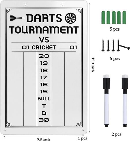 لوحة نتائج DART DARTER DART للكريكيت وألعاب DART 01 ، إكسسوارات لوحة DART مع 2 علامات مسح جافة (15.3 × 9.8 بوصة) in Kuwait
