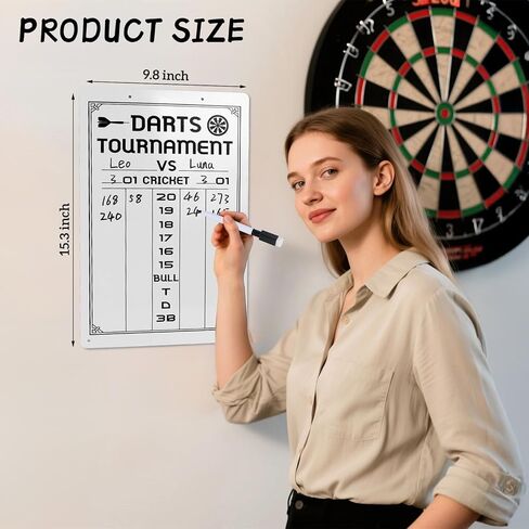 لوحة نتائج DART DARTER DART للكريكيت وألعاب DART 01 ، إكسسوارات لوحة DART مع 2 علامات مسح جافة (15.3 × 9.8 بوصة) in Kuwait