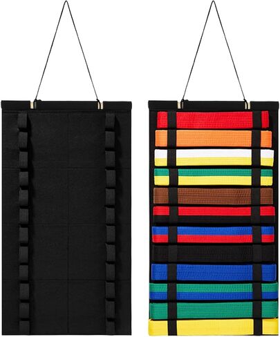 SHUESS 2 PCS Karate Belt Display Rack Holds 12 Belts, Hanging Taekwondo Belt Display Felt Martial Arts Belt Display with Bamboo Frame for Martial Art Learner, Foldable Easy to Carry in Saudi Arabia